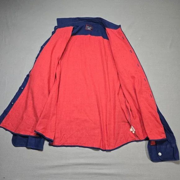 UNTUCKit Button Down Shirt Medium Blue Quagliano-Red Long Sleeve Cotton - Picture 4 of 9